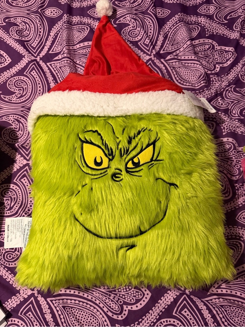 Santa Grinch Fuzzy Pillow